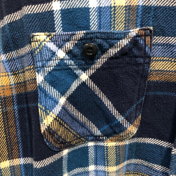 Lands End Mens Large 42/44 Blue and Yellow Plaid Button-Up Shacket Shirt - Picture 4 of 5